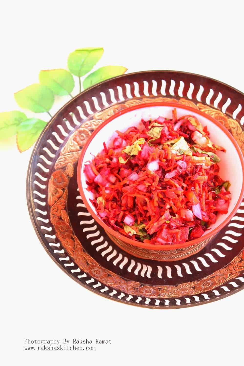 Healthy Salad With Beet, Carrot, Tomatoes And Onions