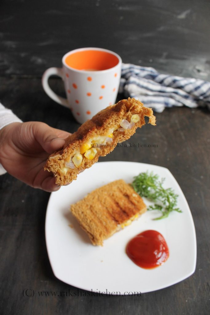 Corn Cheese Sandwich | Sweet Corn Sandwich - Raksha's Kitchen