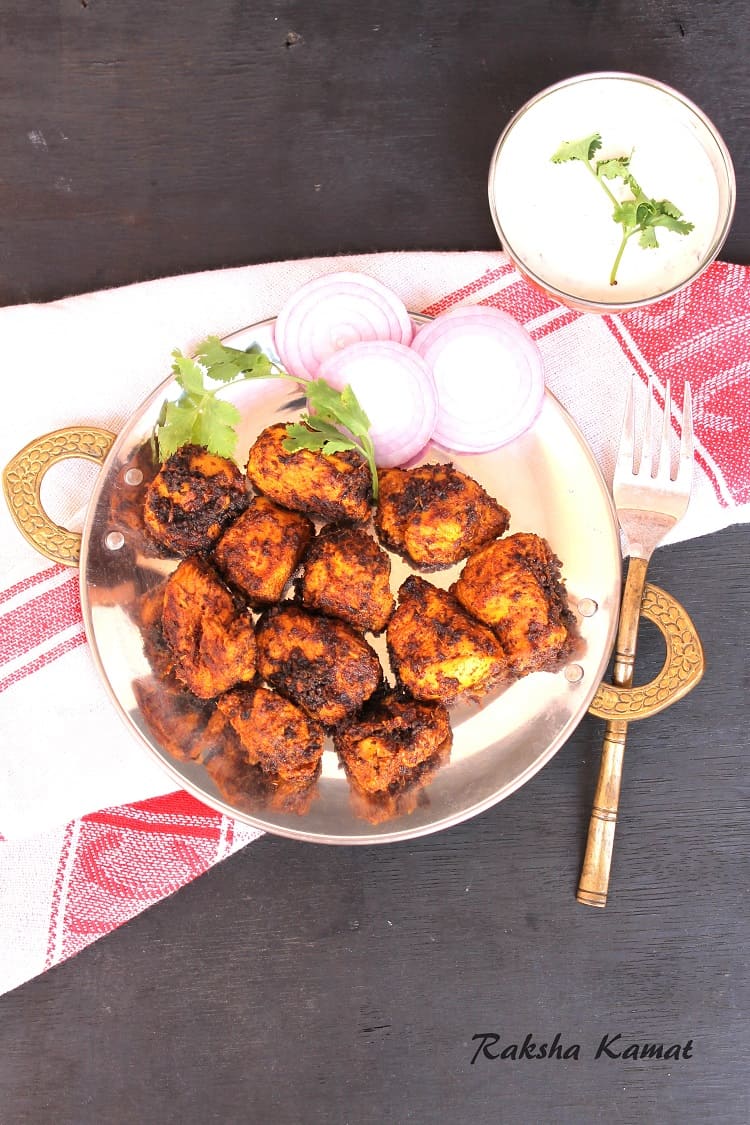 Tawa Chicken Fry | Pan Fried Chicken Tikkas - Raksha's Kitchen