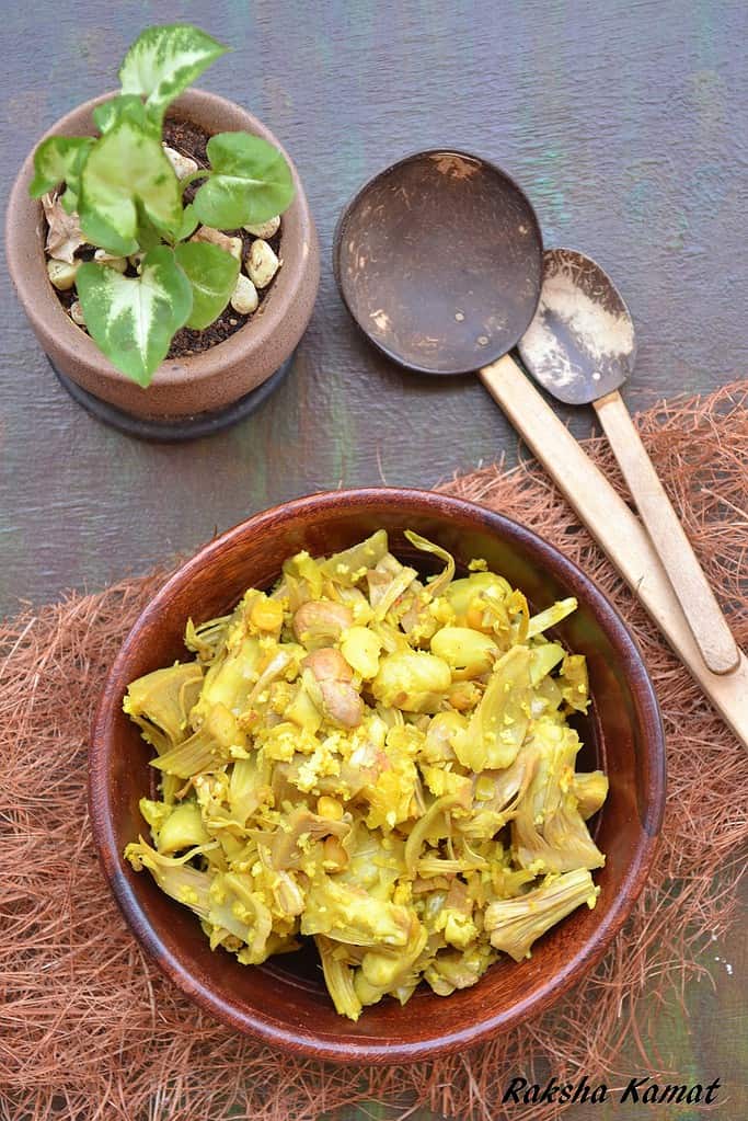 Raw jackfruit subzi, raw jackfruit sushel, raw jackfruit recipe, cooking raw jackfruit, sushel recipe