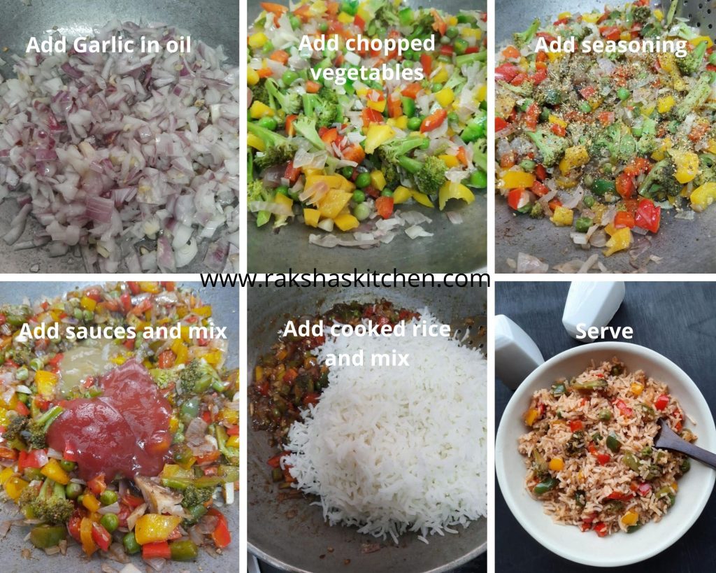 Steps to make rice with bell pepper and broccoli