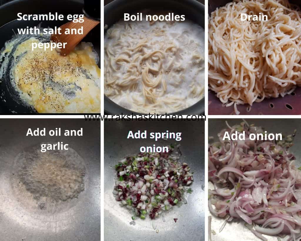 Steps to make egg noodles schezwan