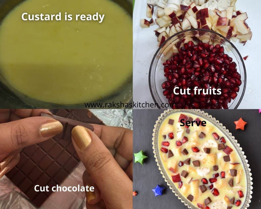 Steps to make fruit custard with chocolate