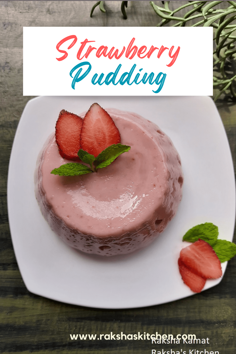 no bake eggless strawberry sweet pudding